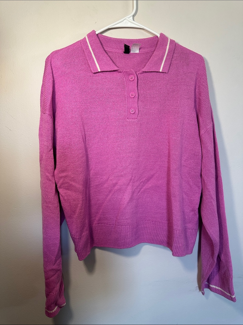 H&M Pink Polo Knit Long-Sleeve Sweater